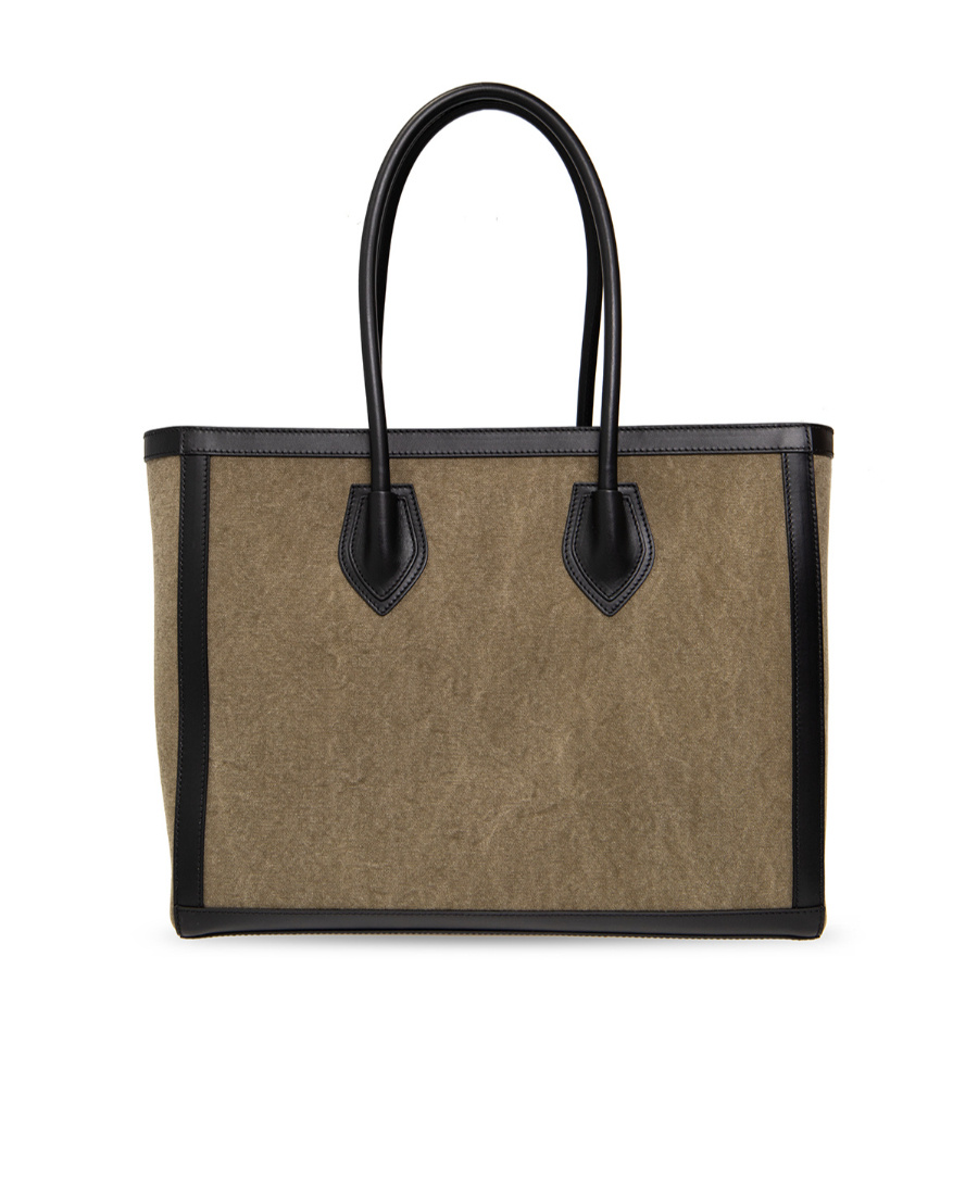 Balmain Canvas B-army 42 Tote With Leather Panels In Brown