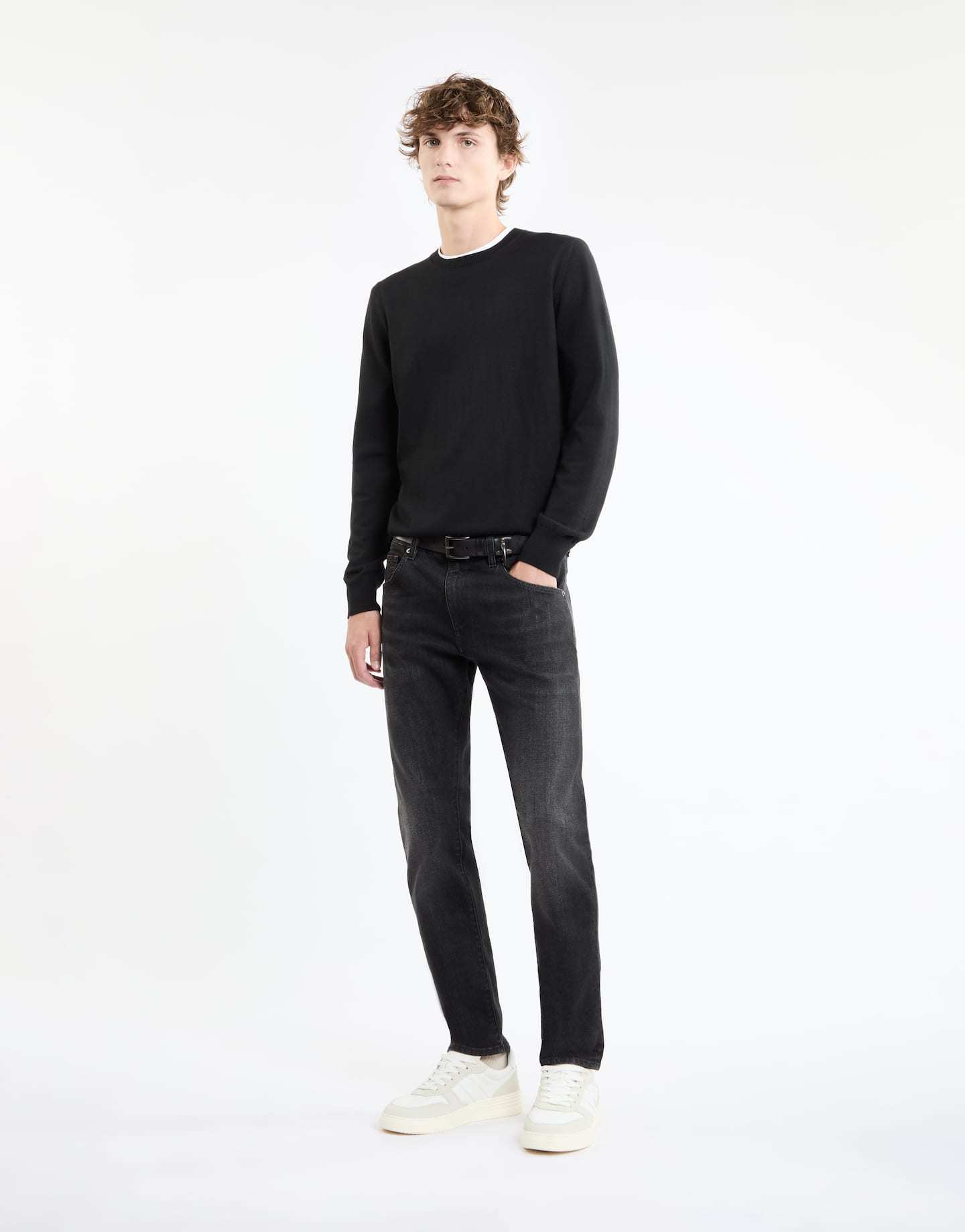 Fay Jumper In Blue Shaved Wool Knit In Black
