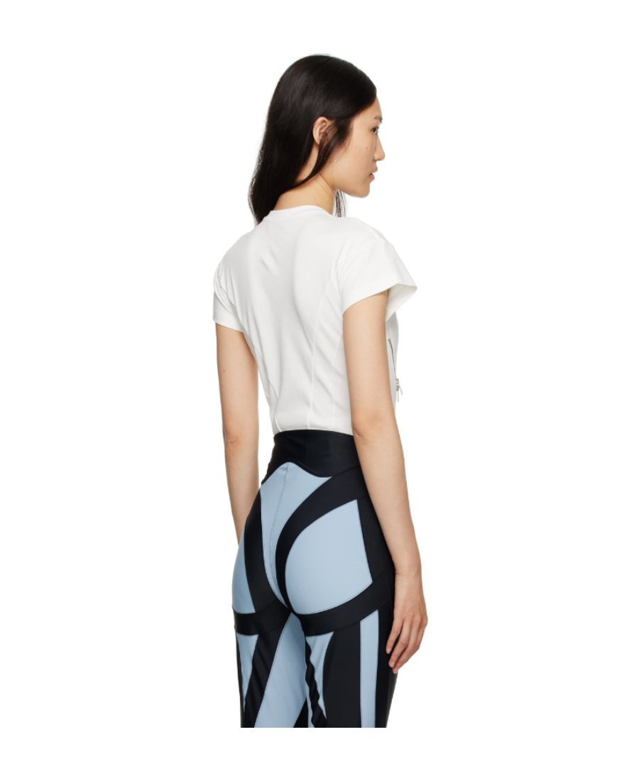 Mugler Zipped Cut-out Organic-cotton Bodysuit In White