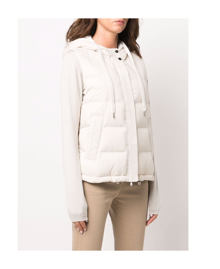 Brunello Cucinelli Quilted Sleeveless Hooded Vest Drawstring In White