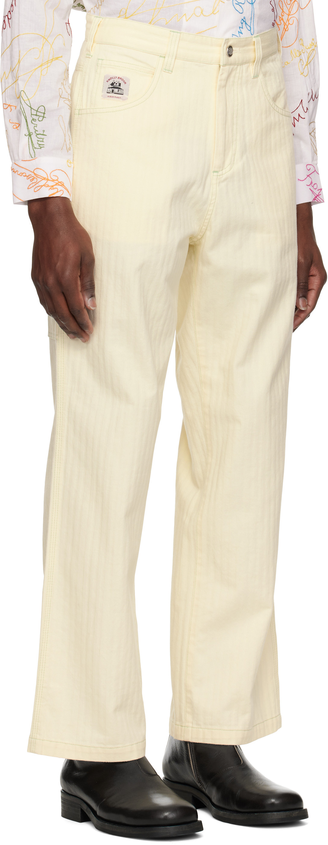 Bode "knolly Brook" Trousers In Herringbone Pattern In Nude