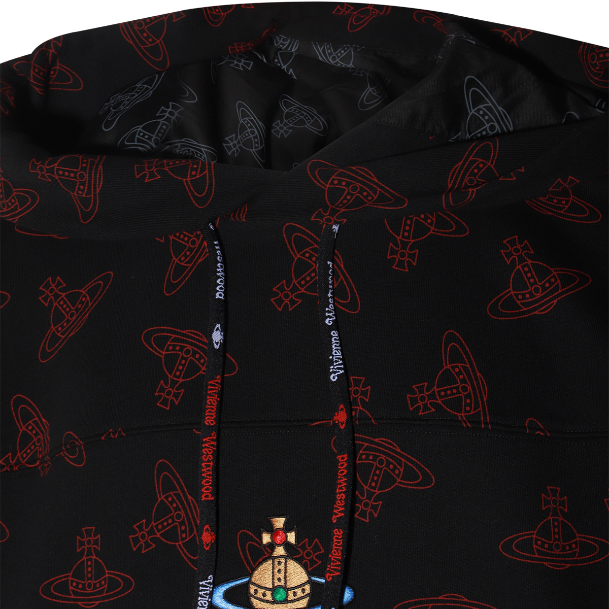 Vivienne Westwood Printed Hooded Sweater With Kangaroo Pocket In Black