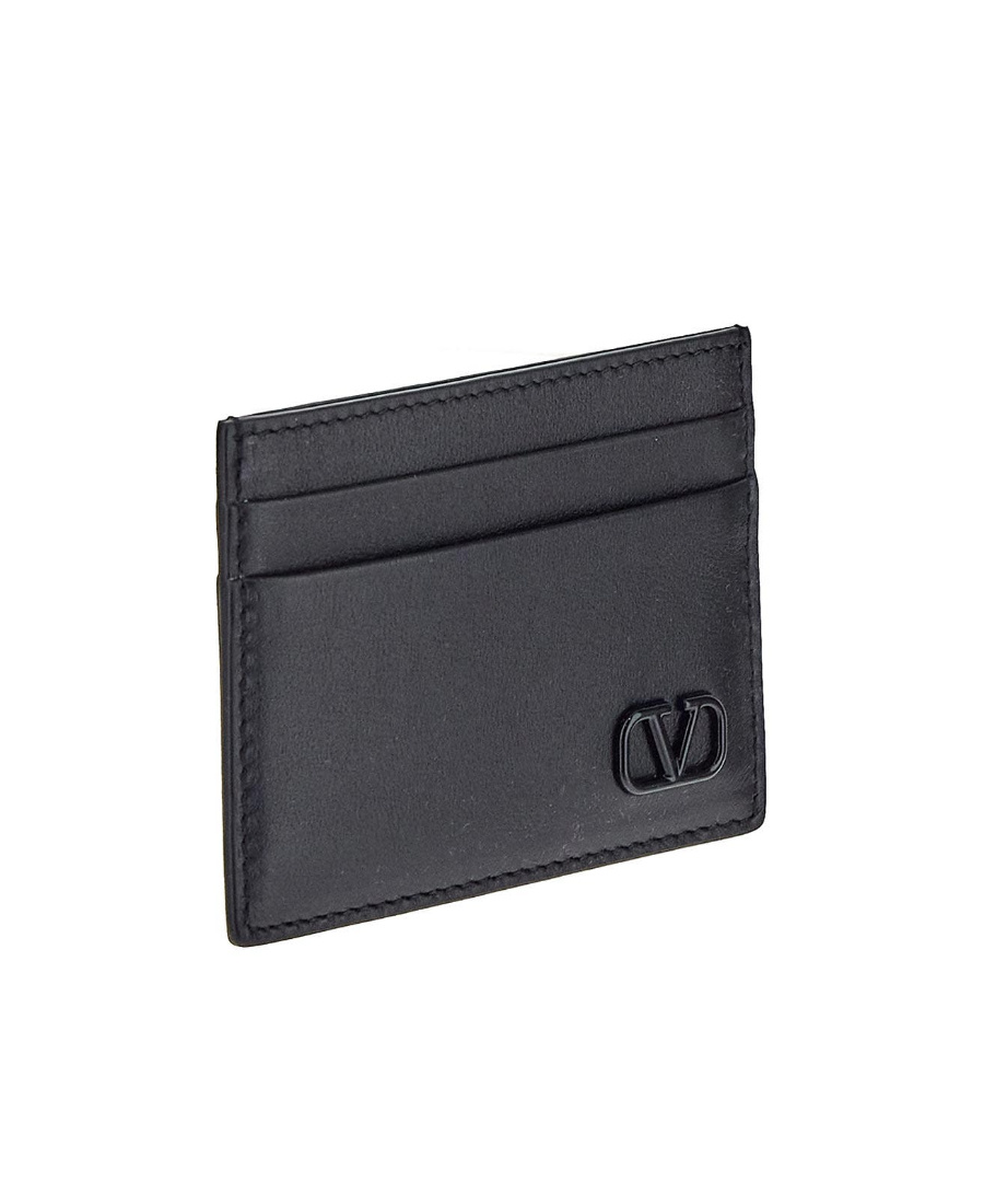 Valentino Logo-plaque Leather Cardholder In Black