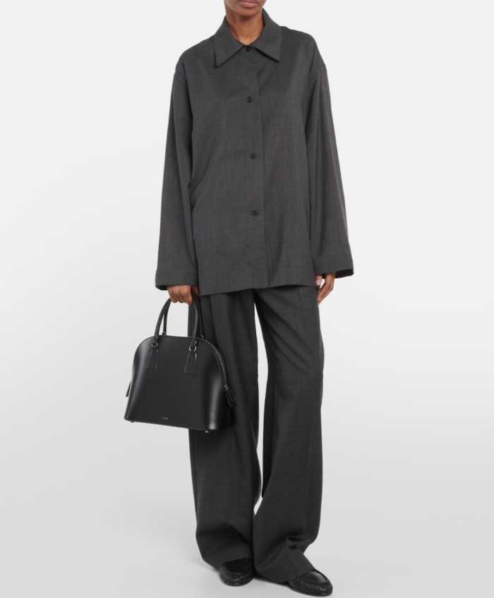 The Row Nina S Leather Tote In Black