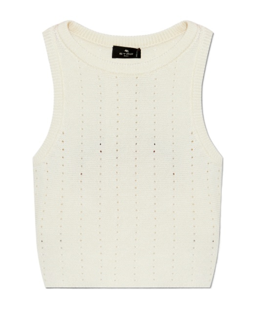 Etro Ivory Knitted Crop Top With Openwork Pattern In White