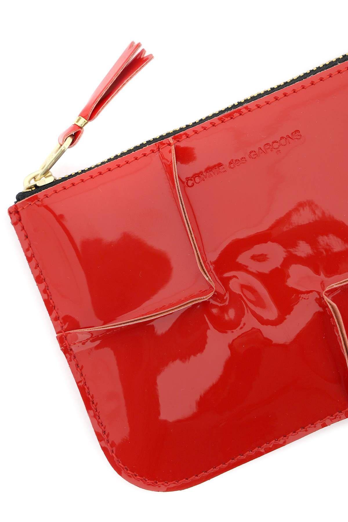 Comme Des Garçons Zip Around Patent Leather Wallet With Zipper In Red