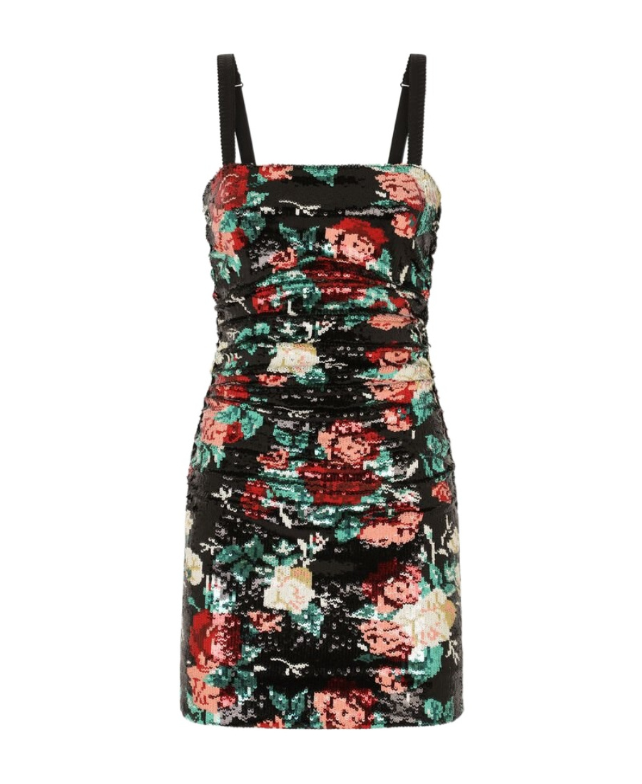 Dolce & Gabbana Sequinned Floral Motif Mini Dress In Black