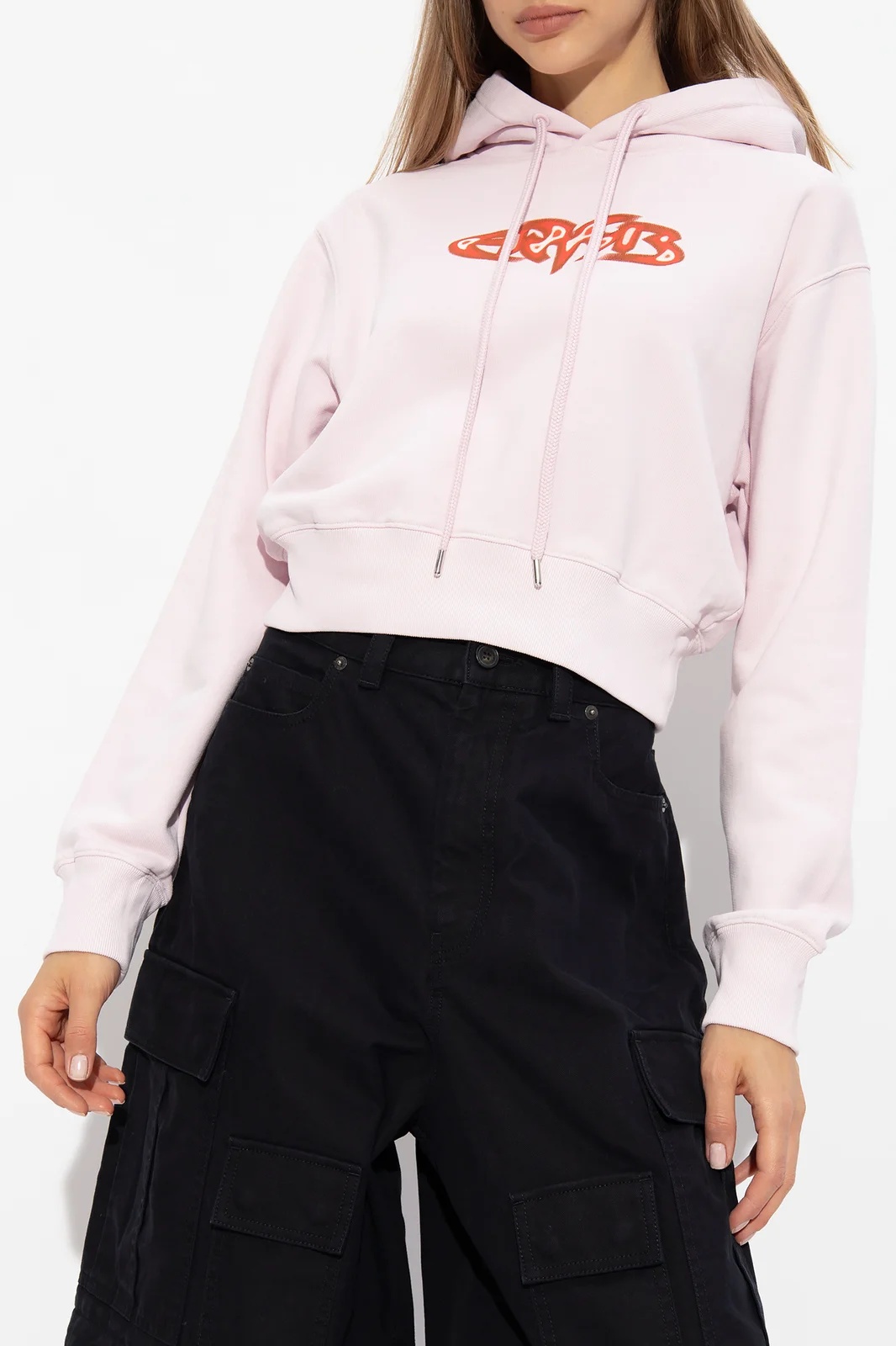Shop Ambush Cropped Cotton Hoodie In White