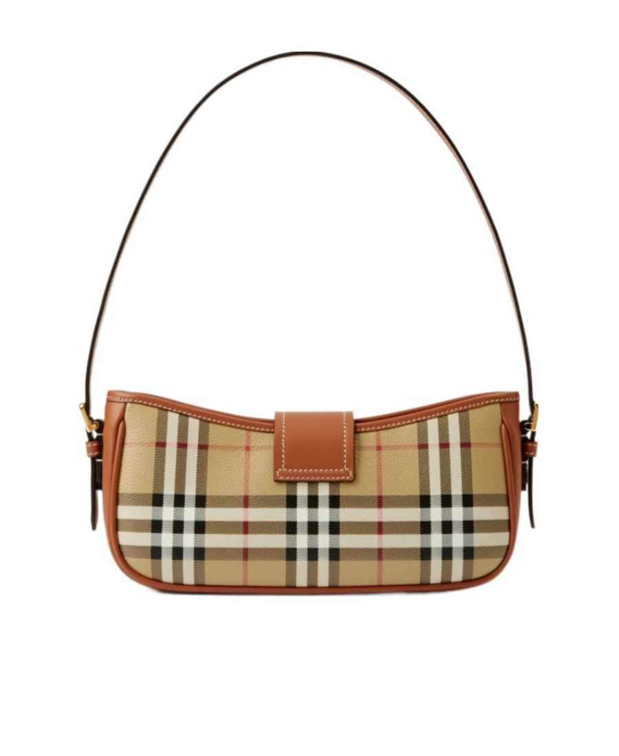 Burberry Canvas Sling Shoulder Bag With Checkered Pattern In Brown