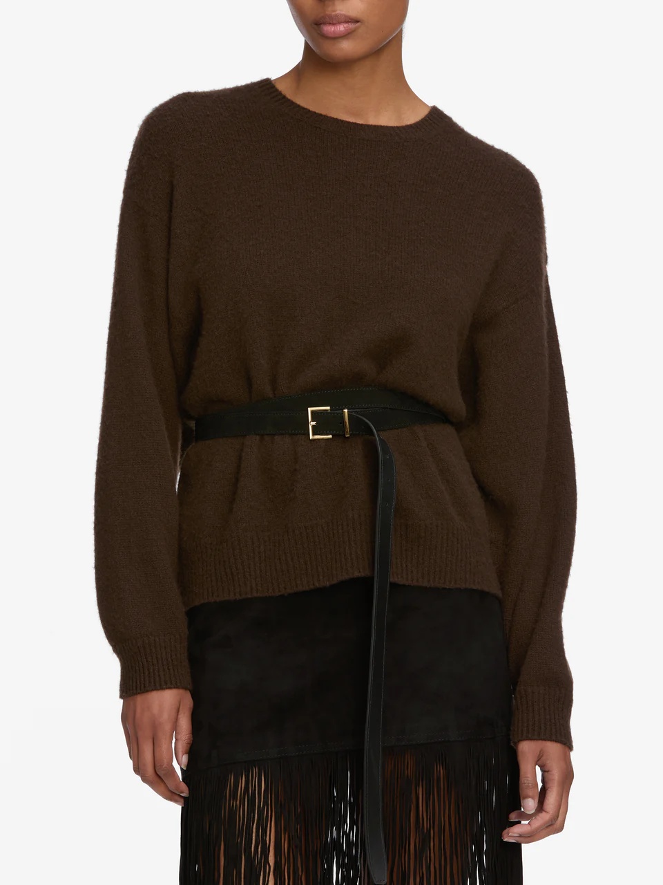 Frame Ribbed Crew Neck Sweater In Black