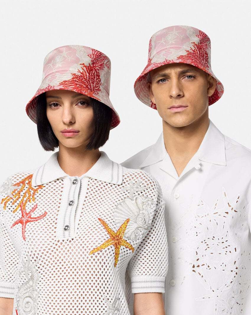 Versace Printed Canvas Bucket Hat In White