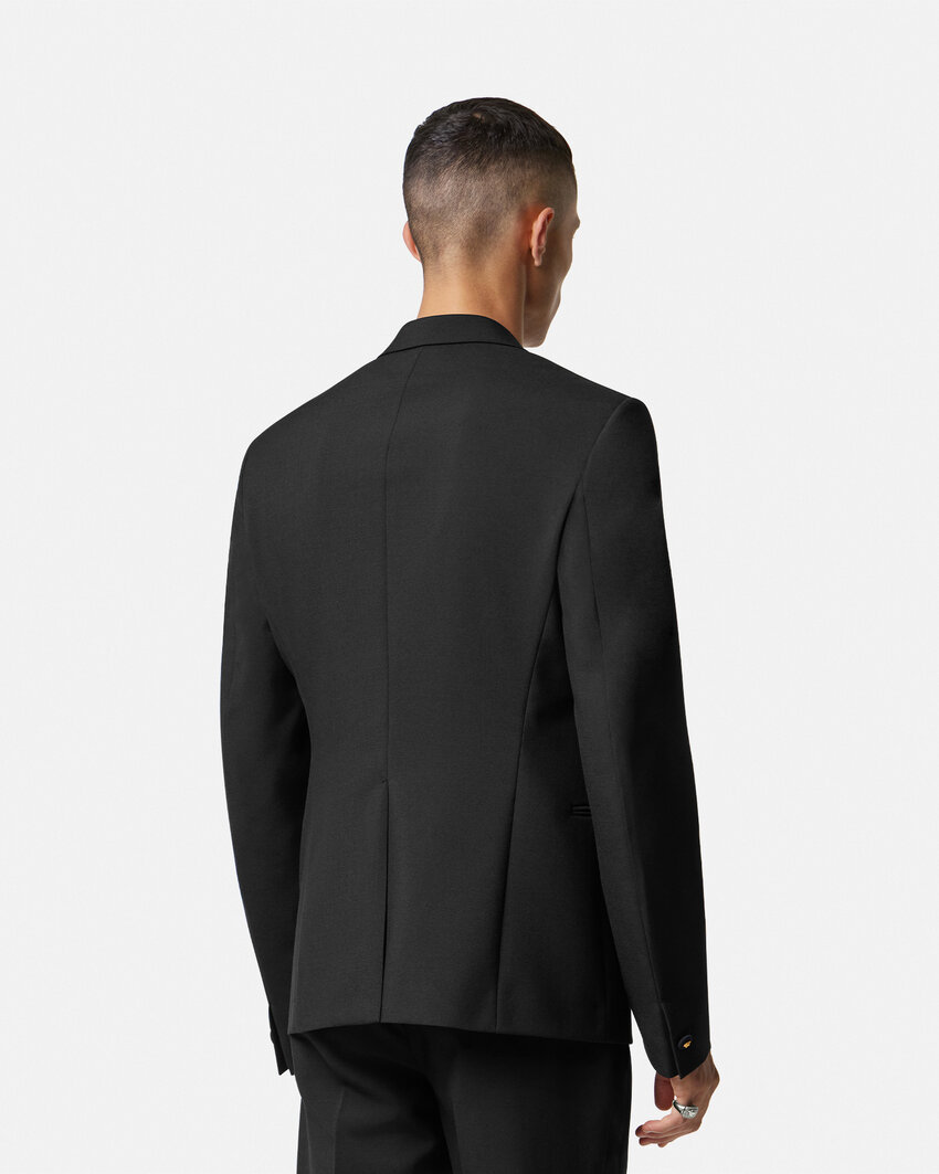 Versace Duchesse Satin-trim Single-breasted Blazer In Black