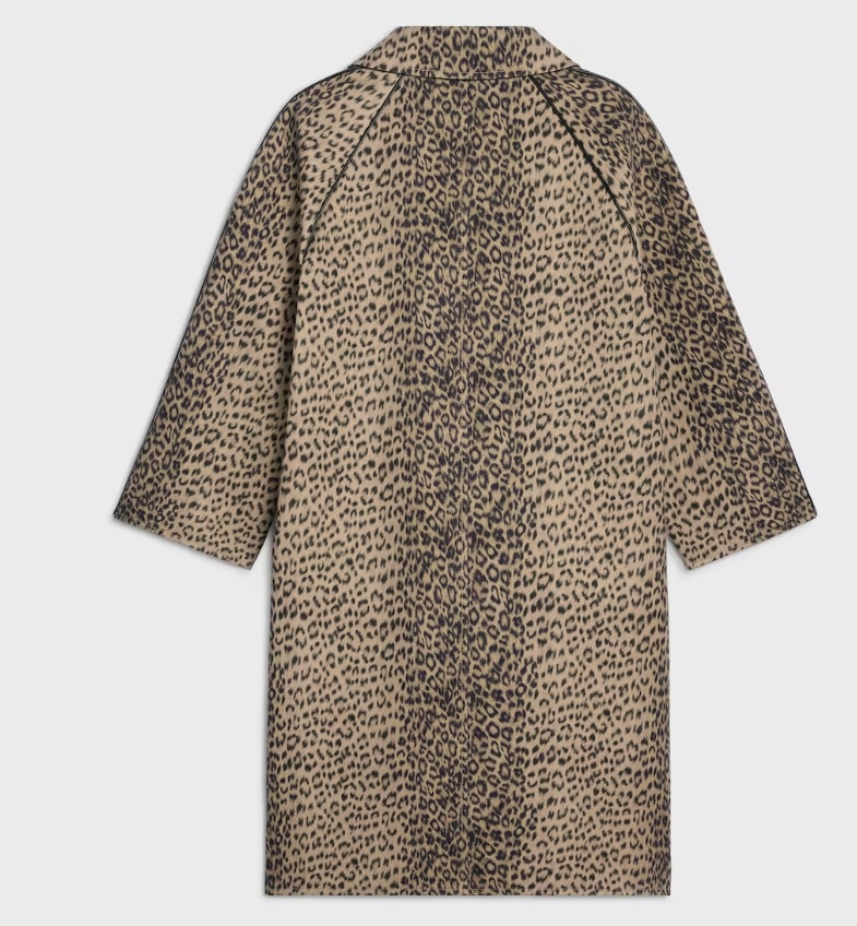 Celine Laminated Coat In Leopard Cotton In Gray