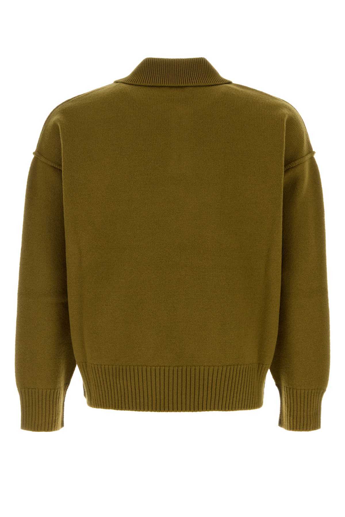 Ami Alexandre Mattiussi Heart-logo Wool Polo Sweater In Burgundy