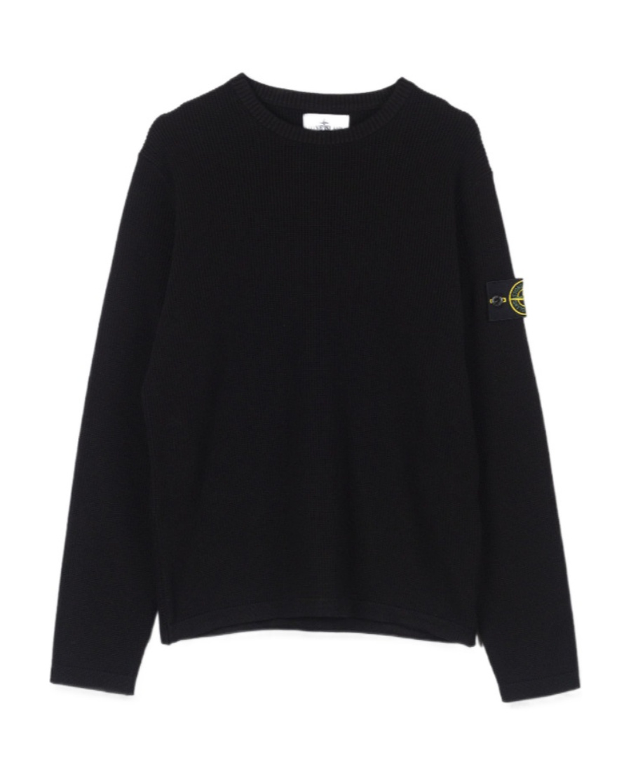 Shop Stone Island Logo-patch Chunky-knit Jumper In Black