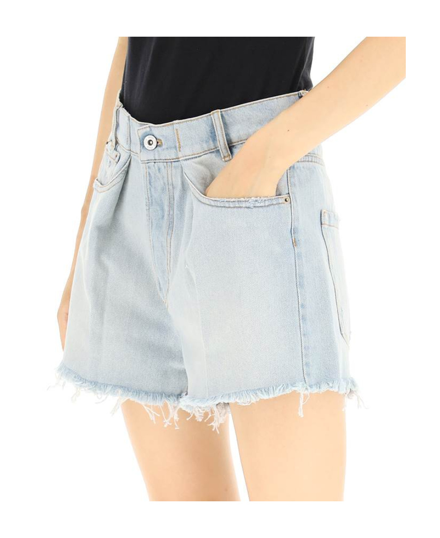 Miu Miu Pleat Detail Denim Shorts In White