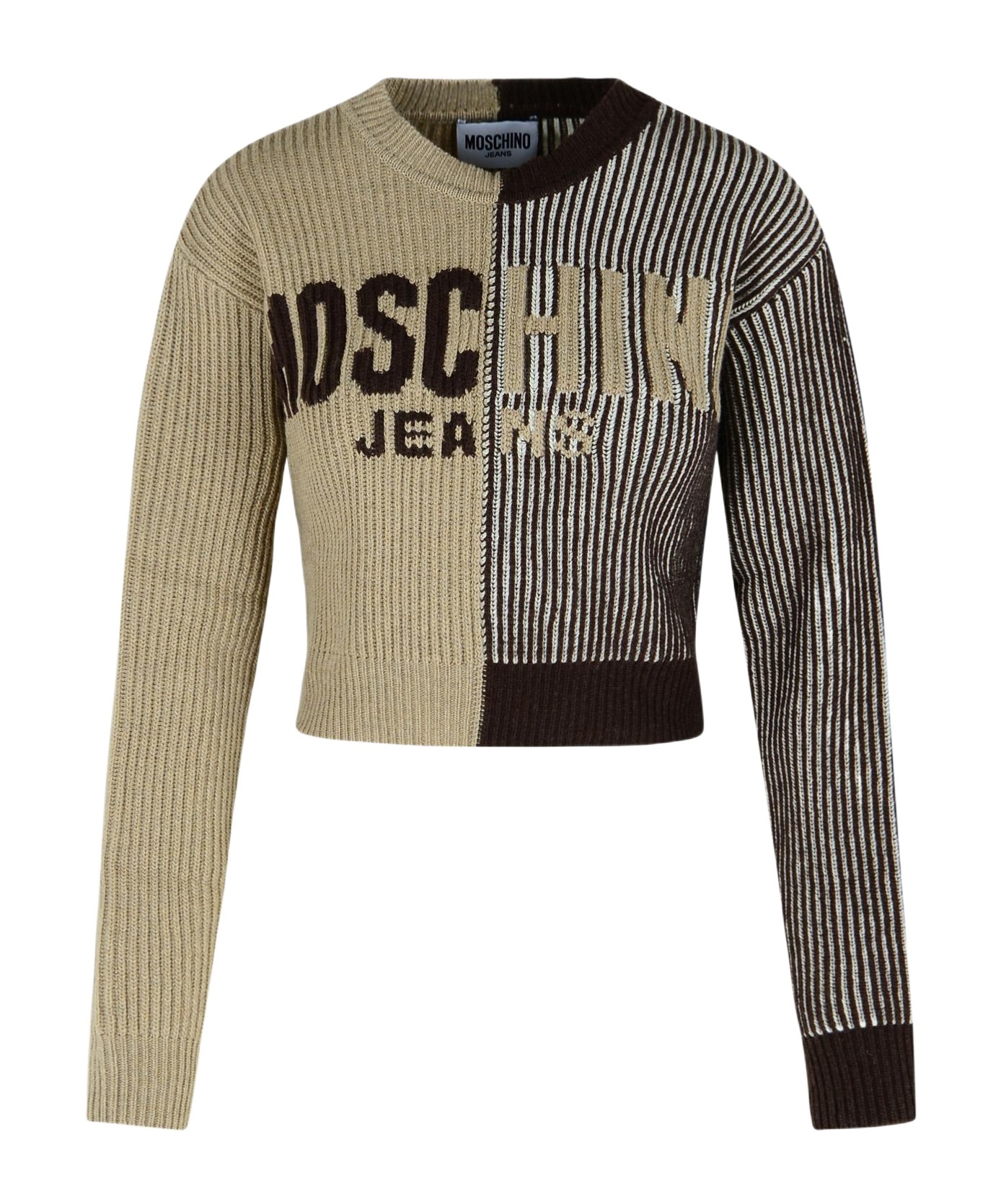 Moschino Two-tone Cashmere Blend Sweater In Brown