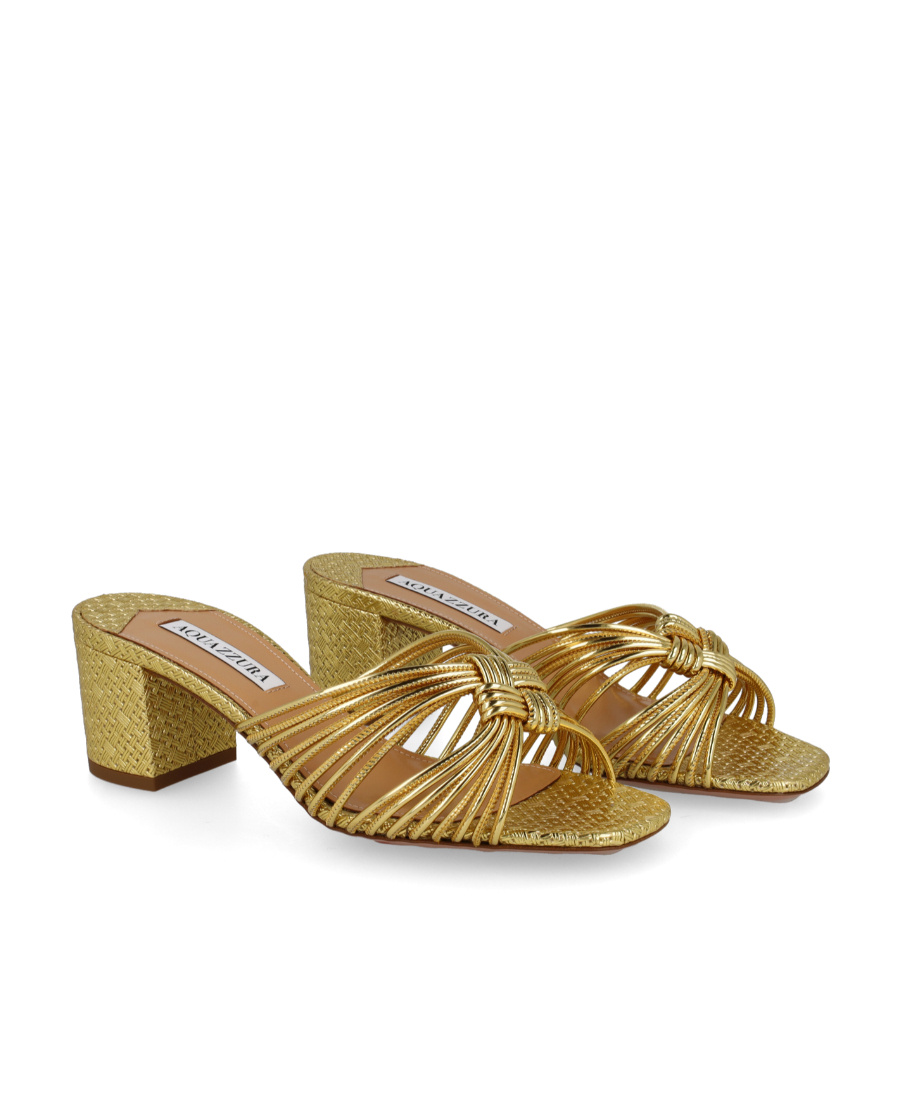 Aquazzura 60mm Knot-detail Metallic Mules In Green