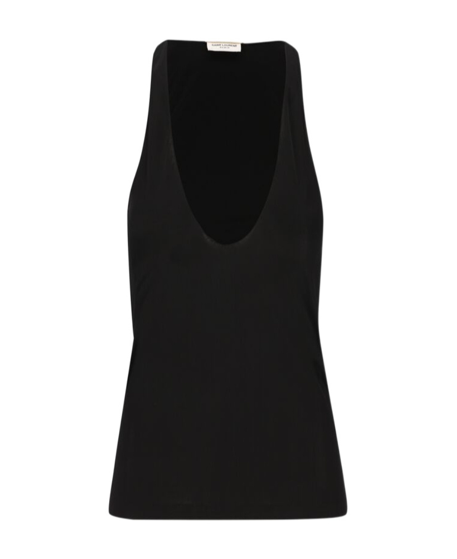 Saint Laurent Plunging U-neck Cashmere Tank Top In Black
