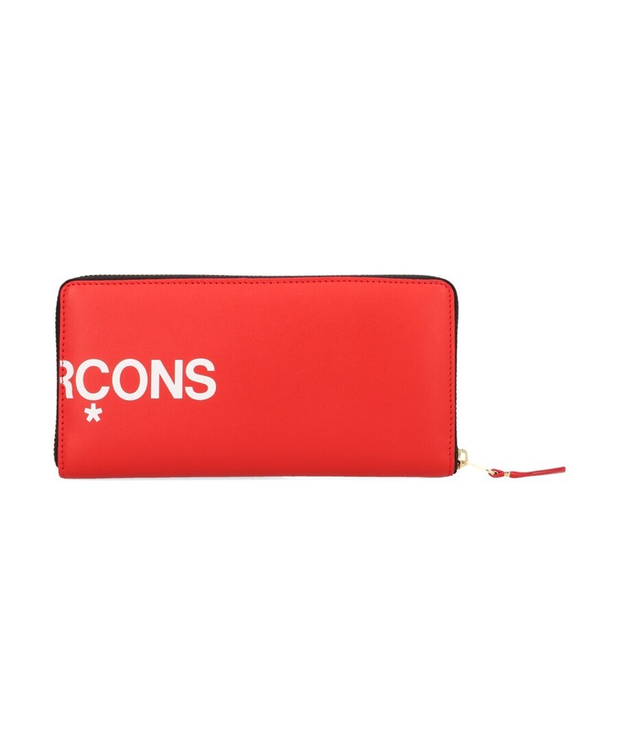 Comme Des Garçons Wallet Leather Hugo Logo Horizontal All-around Zip Wallet In Red