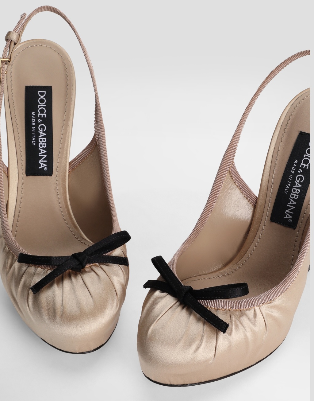 Dolce & Gabbana Bow-embellished Grosgrain-trimmed Satin Slingback Pumps In Nude