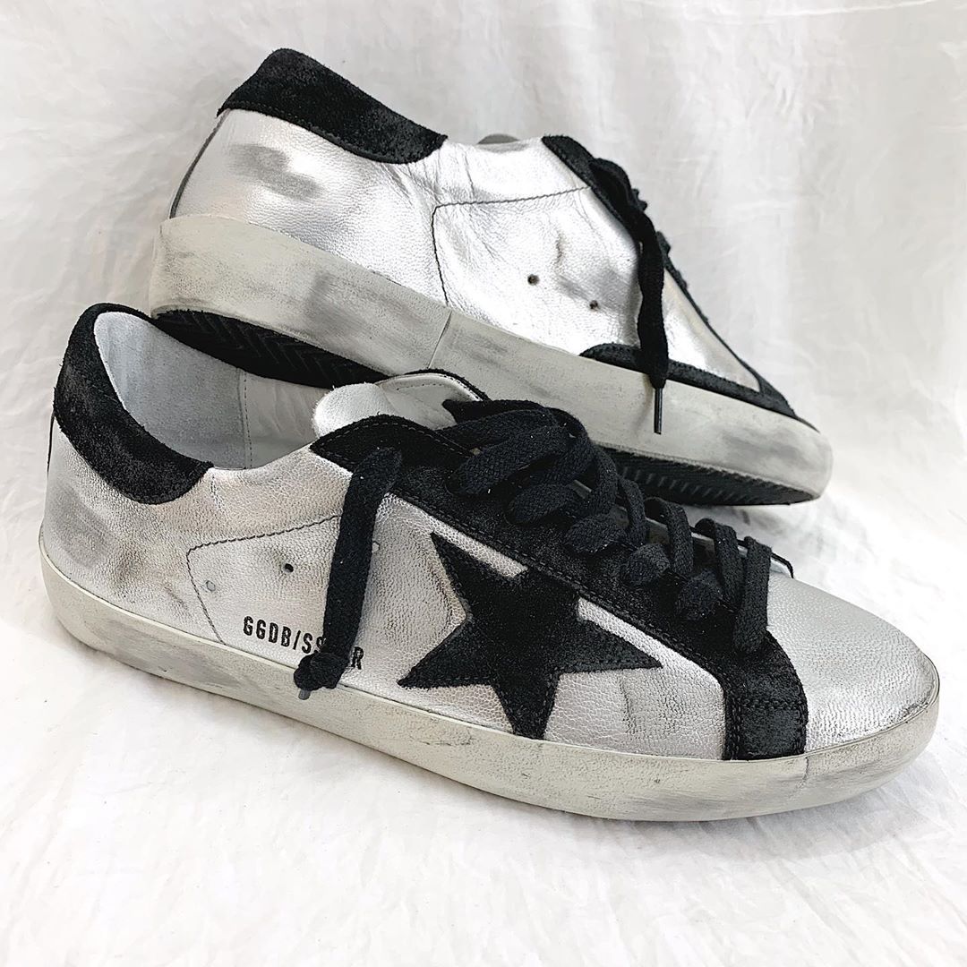 Golden Goose Super-star Sneakers In Silver Leather With Contrasting Inserts In White