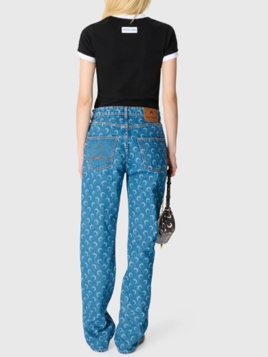 Marine Serre Lunar Print Five-pocket Denim Trousers In Blue