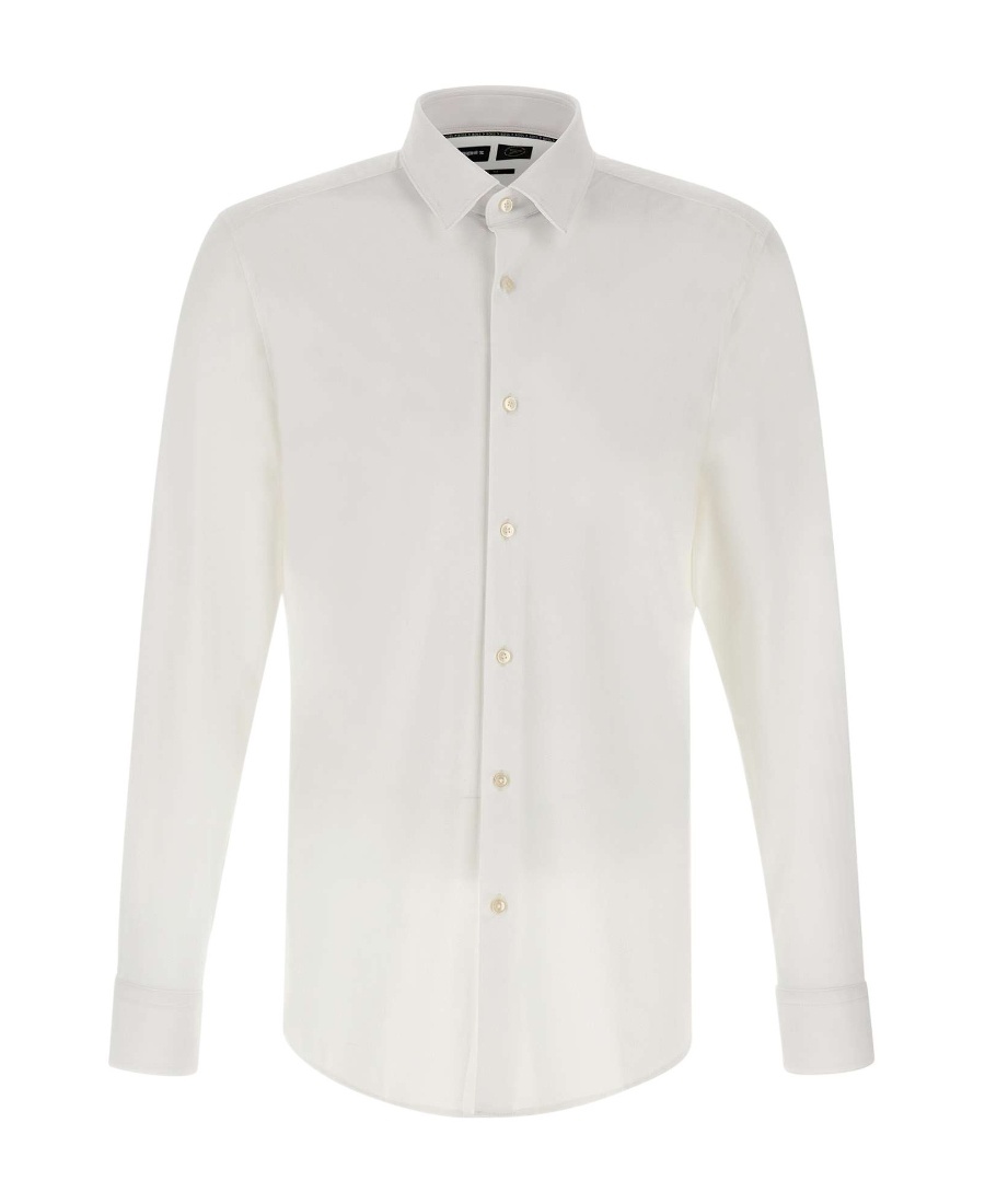 Hugo Boss Slim Fit Men's Viscose Shirt With Three-button Cuffs In White