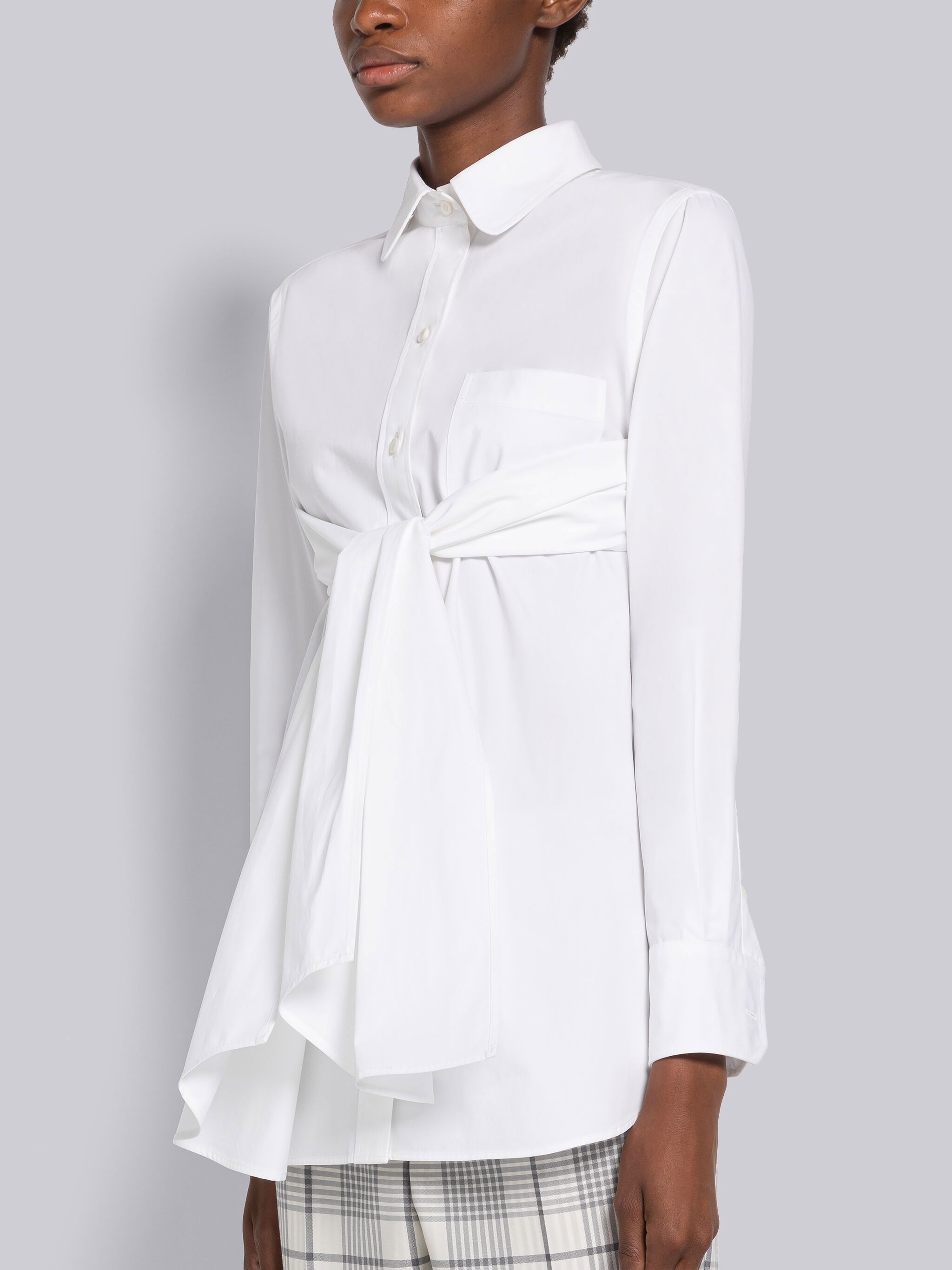 Thom Browne Cross-strap Belted Waist Shirt In White