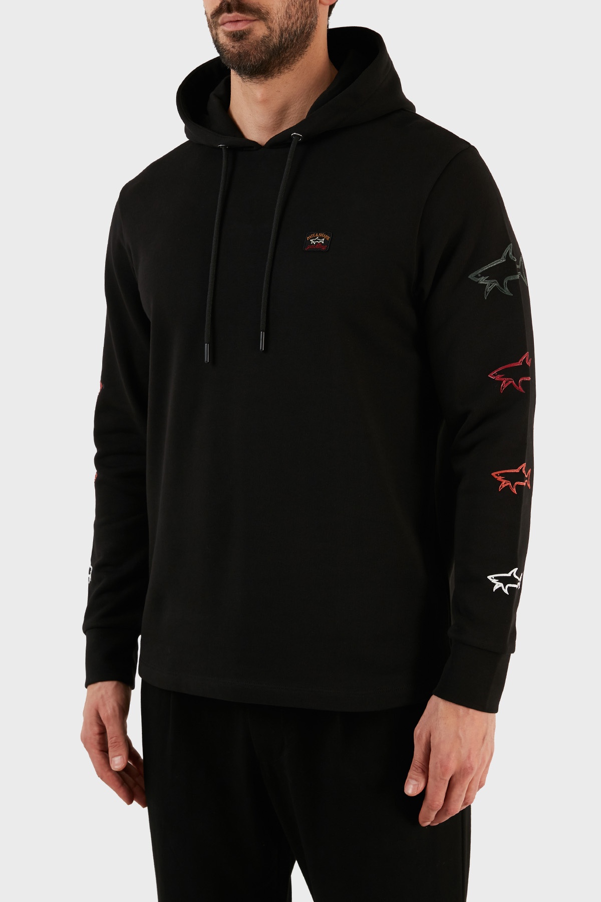Paul & Shark Logo-embroidered Shark Print Hoodie In Black