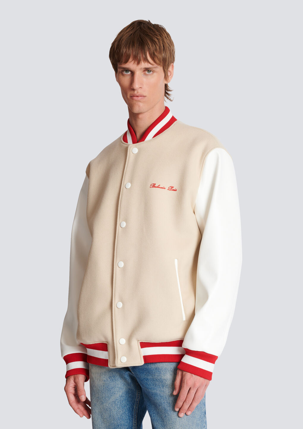 Balmain Bomber Jacket With Logo Embroidery In Nude