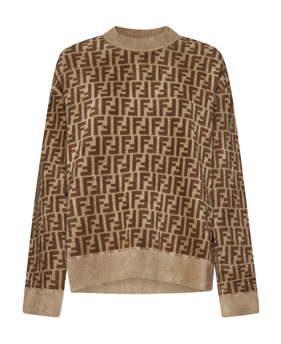 Fendi Ff Pattern Crewneck Jumper In Brown