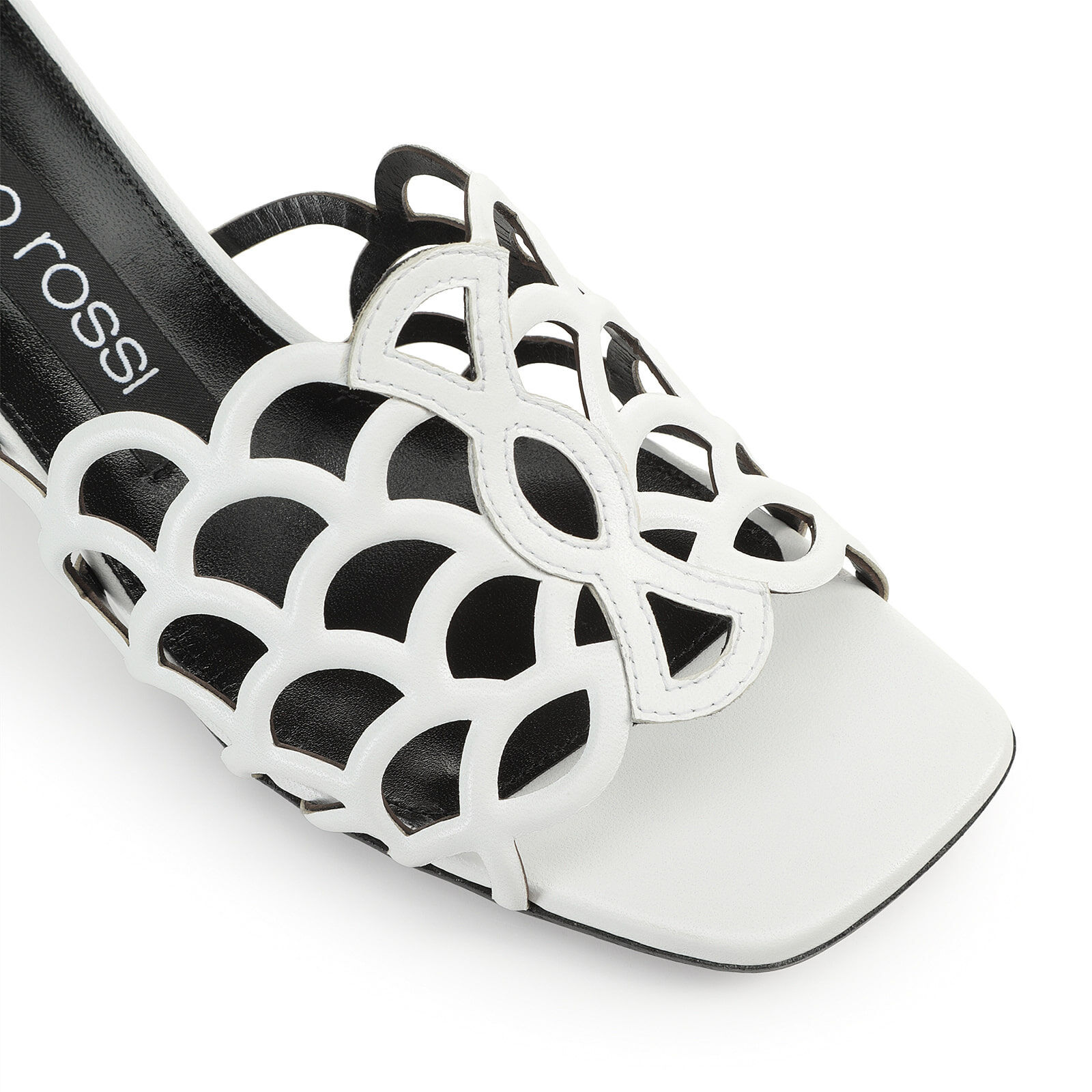 Sergio Rossi Low Block Heel Mules With Openwork Detail In White