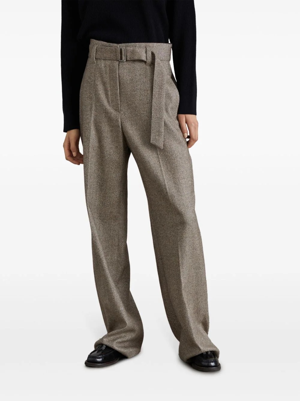 Brunello Cucinelli Herringbone-pattern Pressed-crease Trousers In Gray