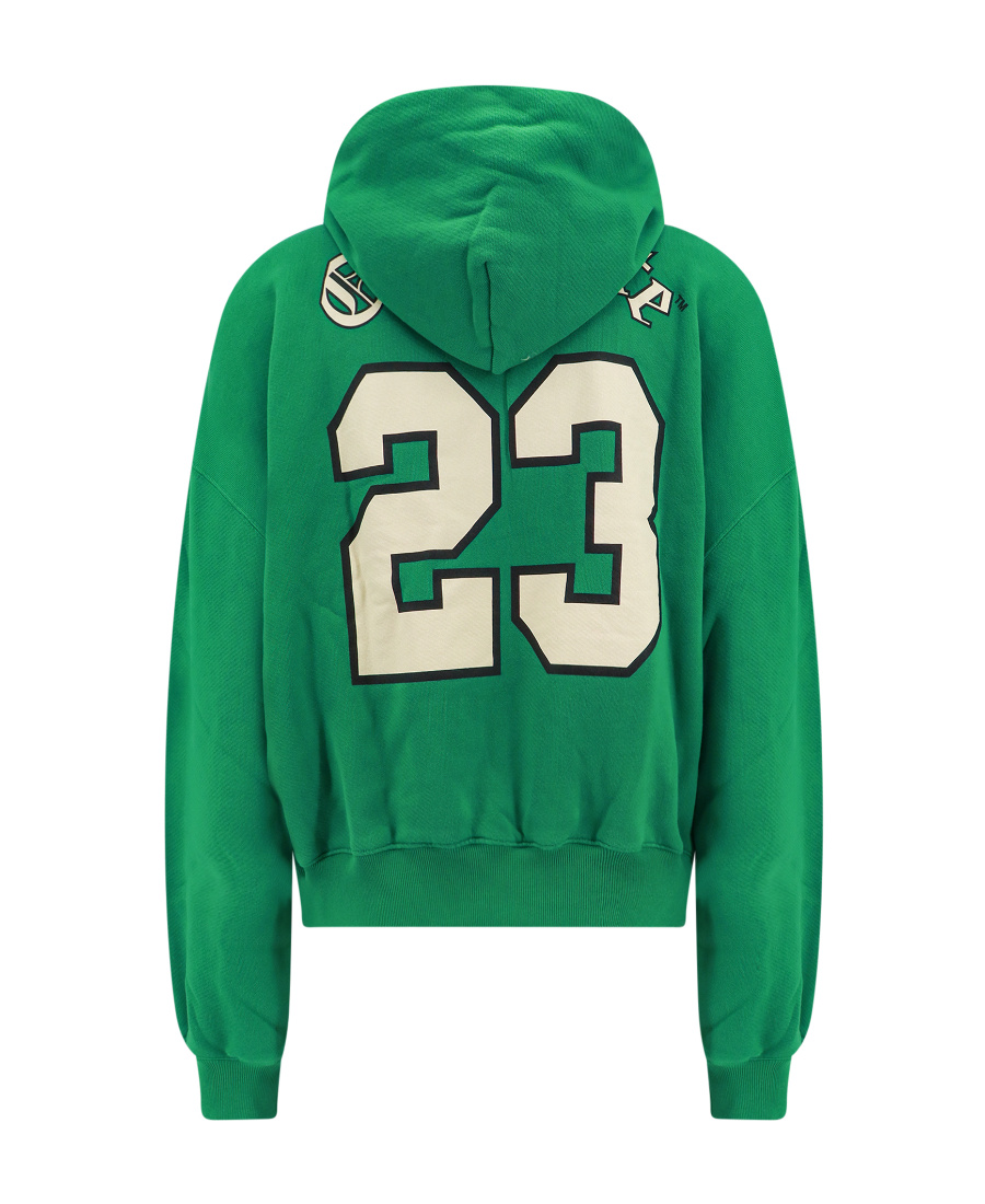 Shop Off-white Varsity-print Cotton Hoodie In Green