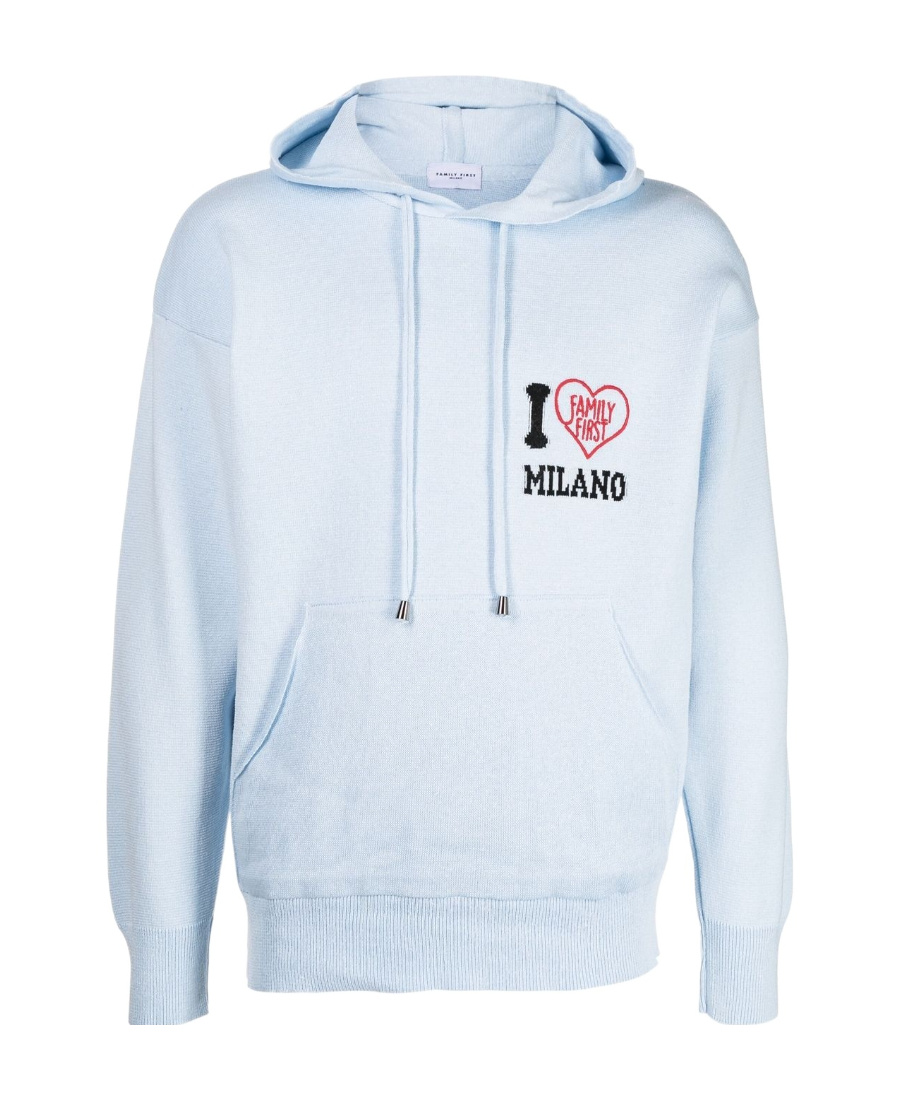 Family First Hooded Long-sleeved Sweater In Blue