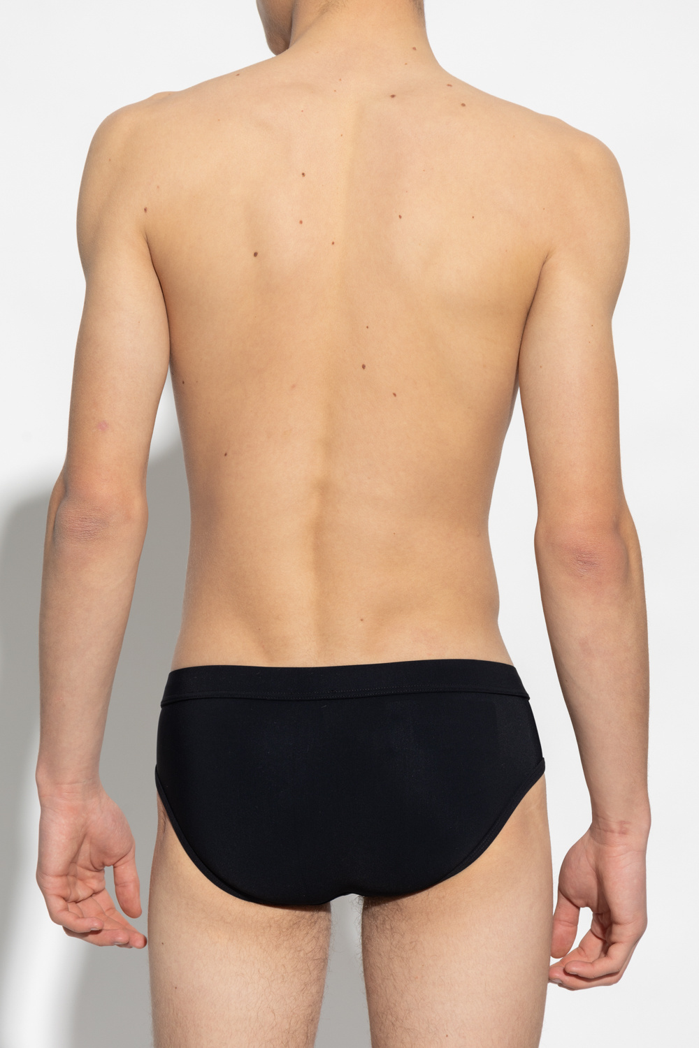Dolce & Gabbana Black Swim Brief With Metallic Dg Logo In Stretch Polyamide Man In Black