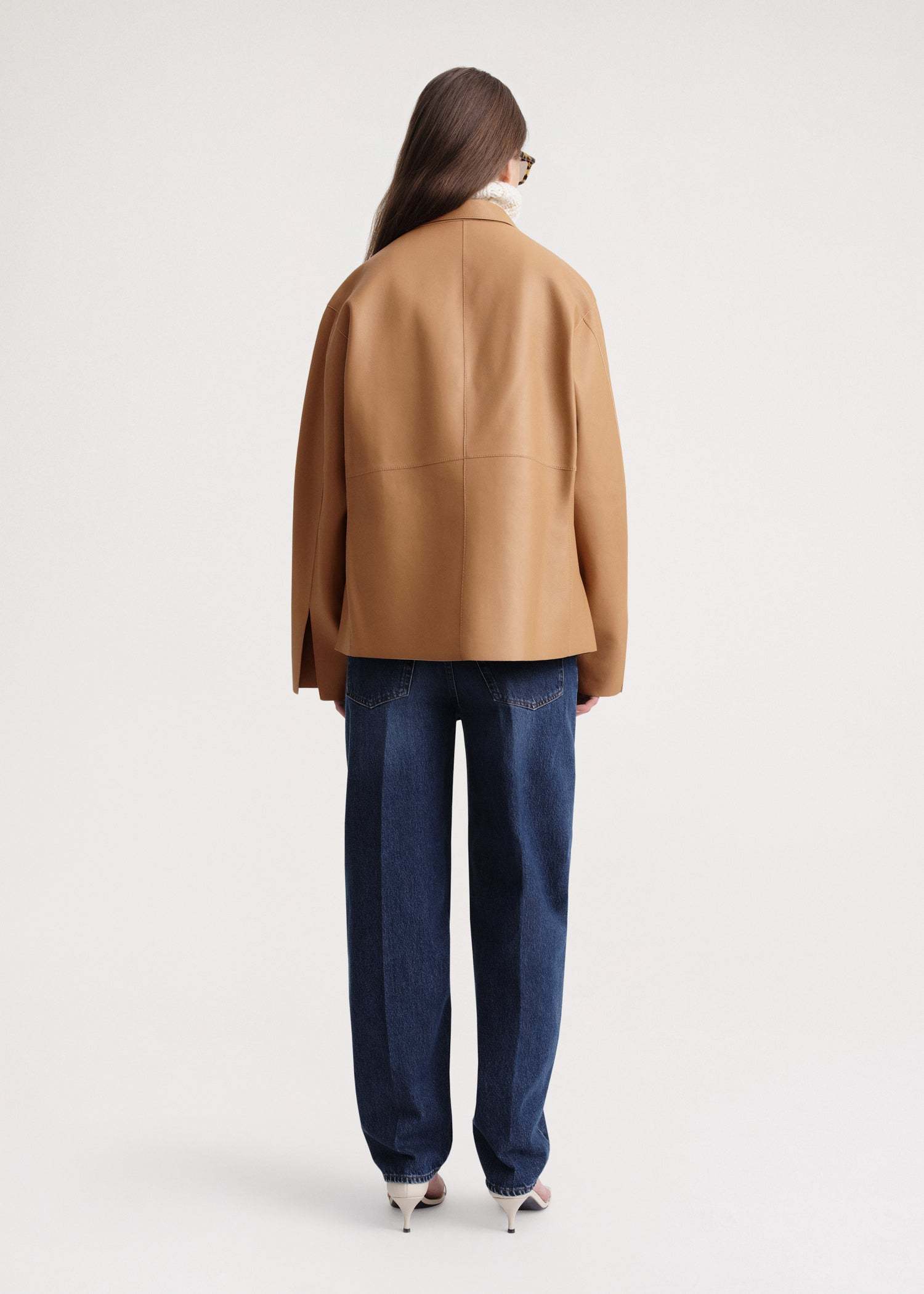 Totême Flared-hem Leather Jacket In Nude