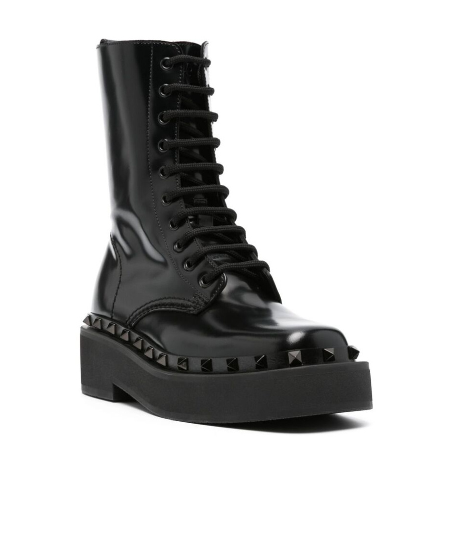 Valentino Rockstud-embellished Leather Lace-up Boots In Black