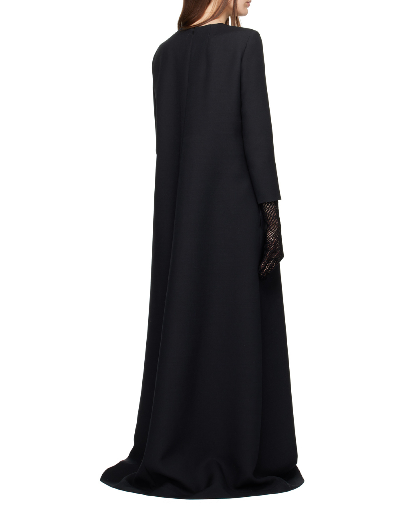 The Row Logo Long-sleeved Wool Silk Blend Dress In Black