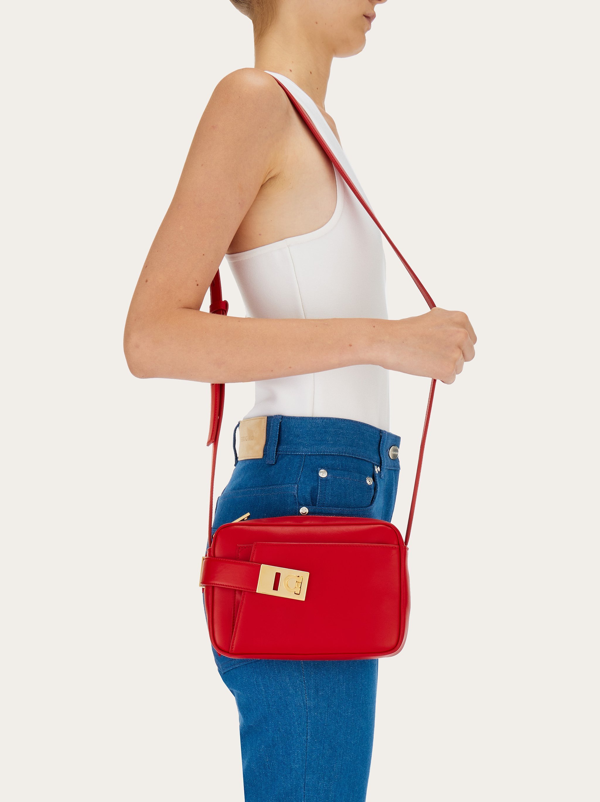 Ferragamo Small Camera Case Leather Crossbody Bag In Red