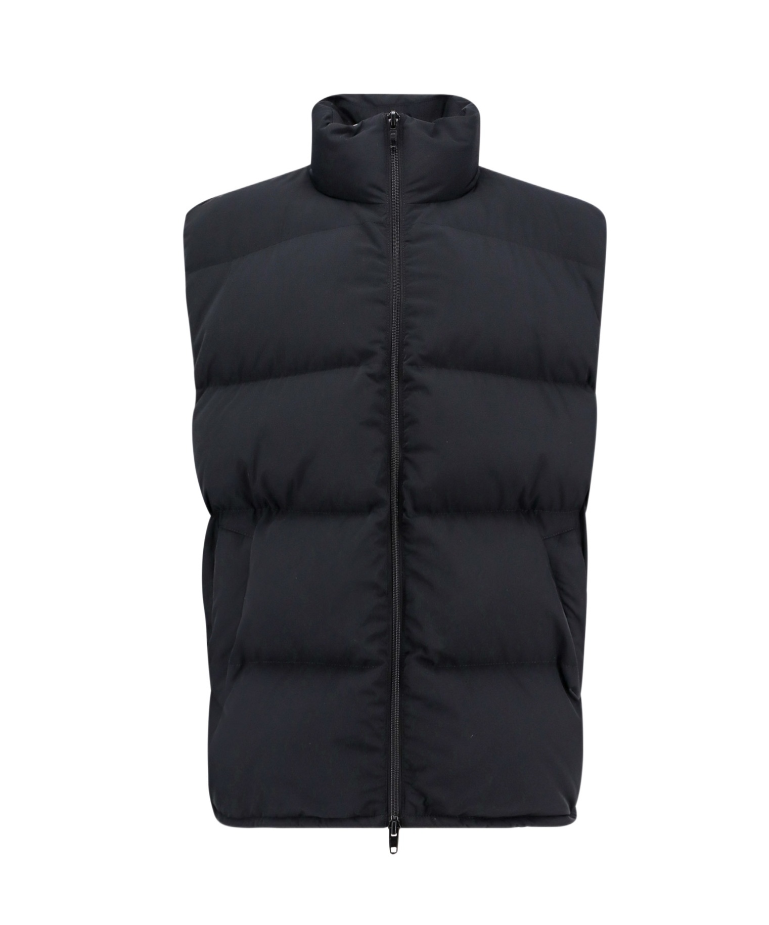 Balenciaga Logo Print Zip-up Down Vest In Black