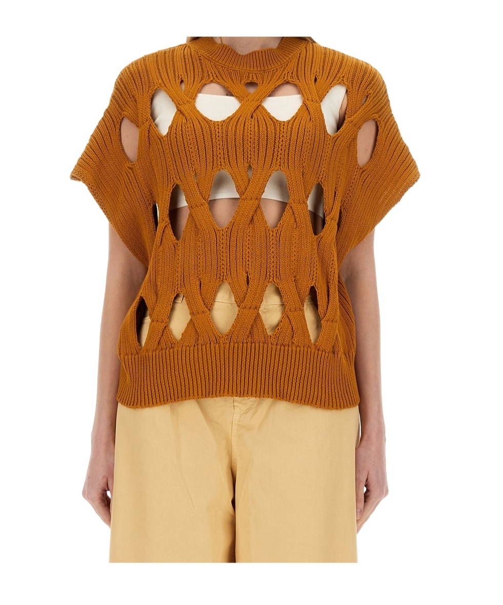 Alysi Hollow Knit Sweater In Orange