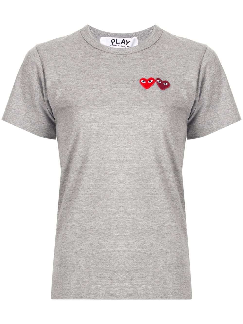 Comme Des Garçons Play Logo Embroidered Crew Neck T-shirt In Gray