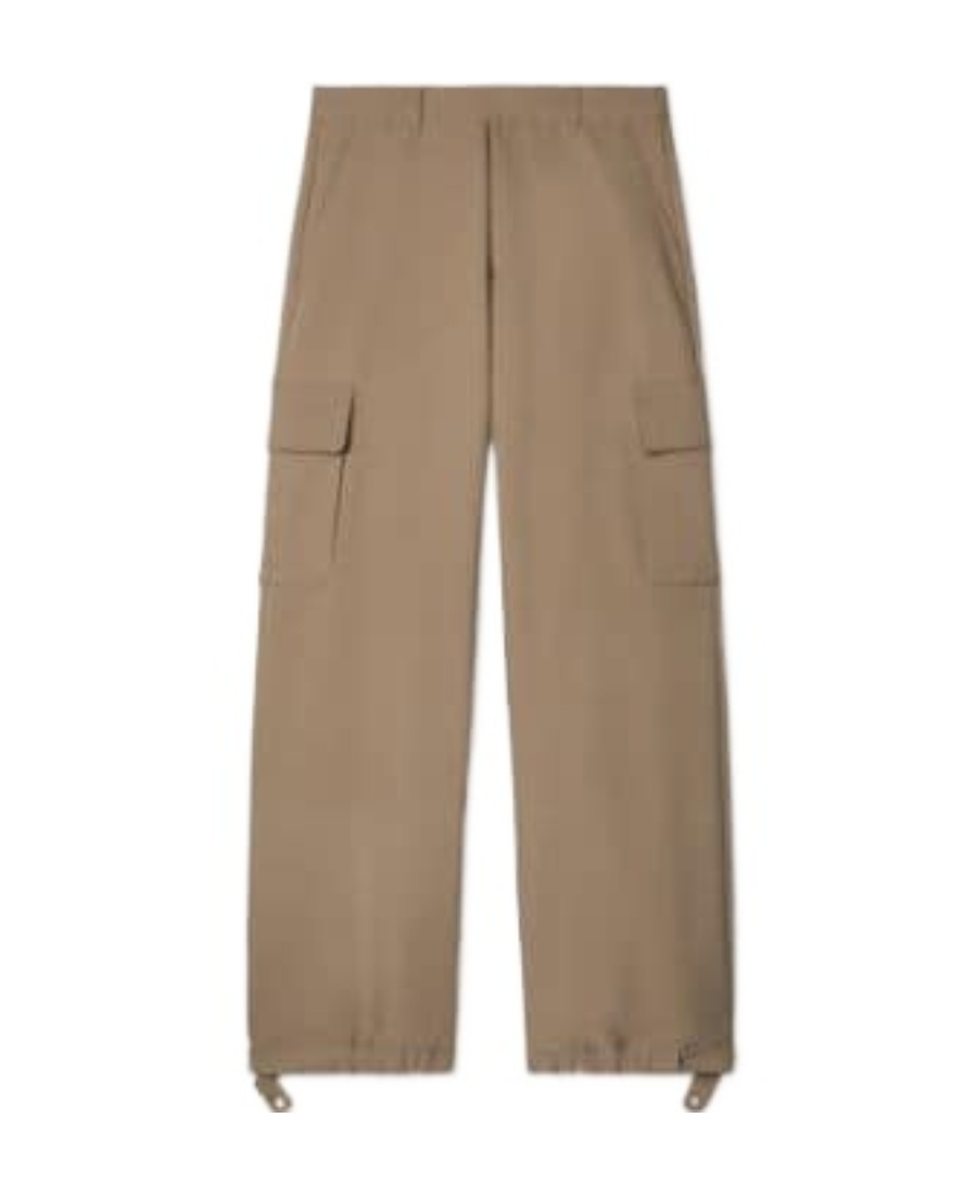 Off-white Ow Emb Drill Mid-rise Wide Leg Trousers In Brown