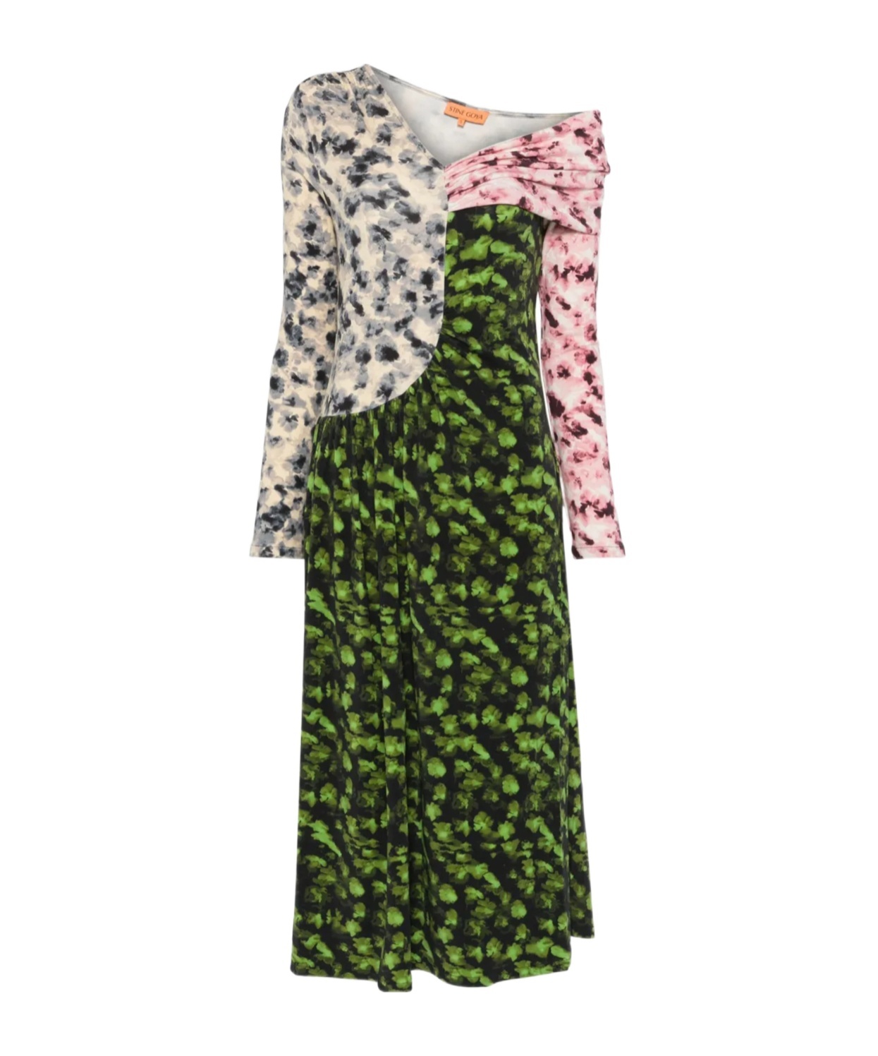 Stine Goya One-shoulder Long-sleeves Midi Dresss In Green