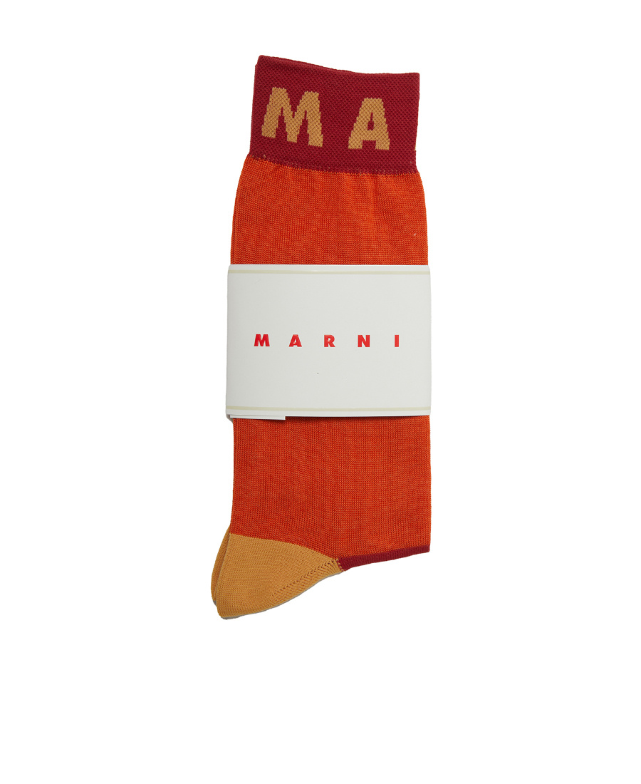 Marni Colour-block Knitted Socks In Red