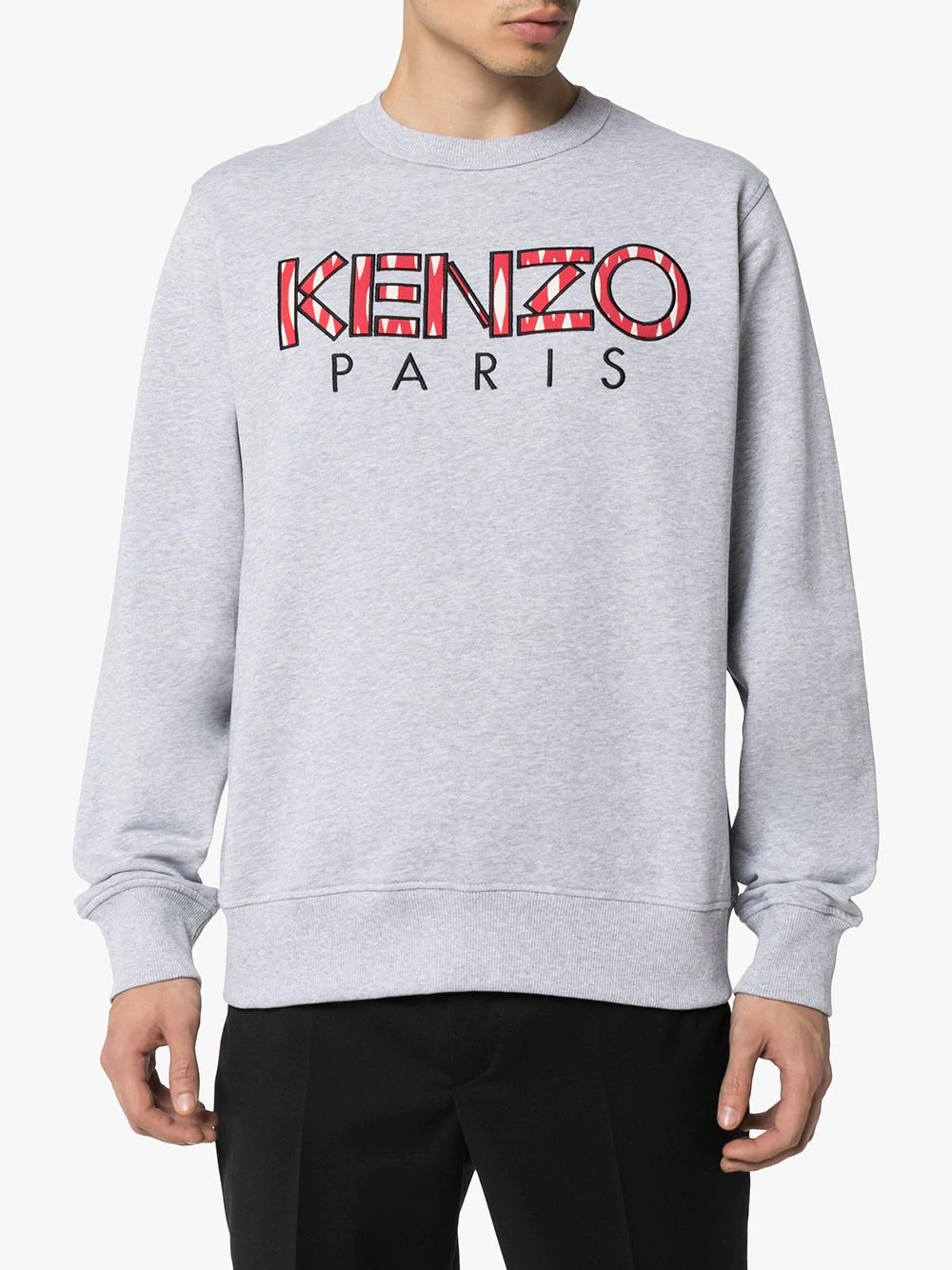 Shop Kenzo Logo Embroidered Round Neck Sweater In White