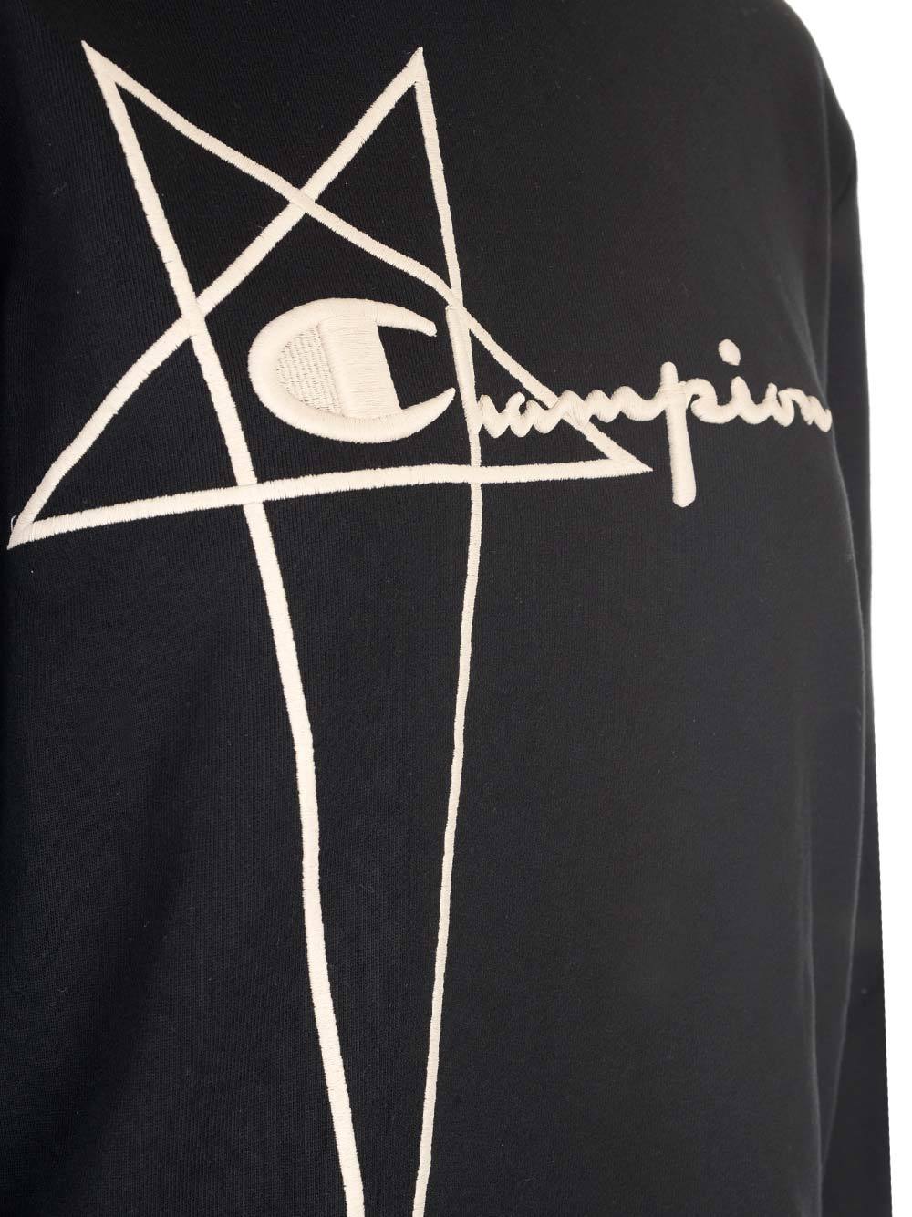 Rick Owens Logo-embroidered Organic-cotton Hoodie In Black