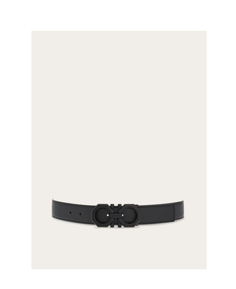 Ferragamo Gancini Reversible Leather Belt In Black